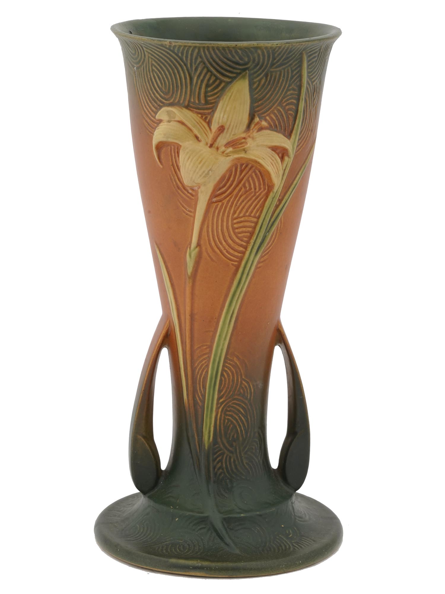 LARGE ROSEVILLE USA ORANGE ZEPHYR LILY VASE PIC-2